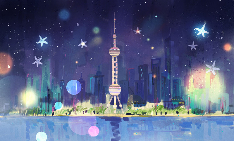 城市，上海，东方明珠塔，旅游，插画，著名景点下载