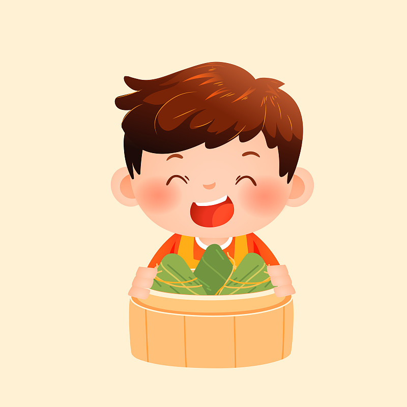 卡通端午节粽子儿童美食餐饮电商传统节日习俗中国风国潮矢量插画图片