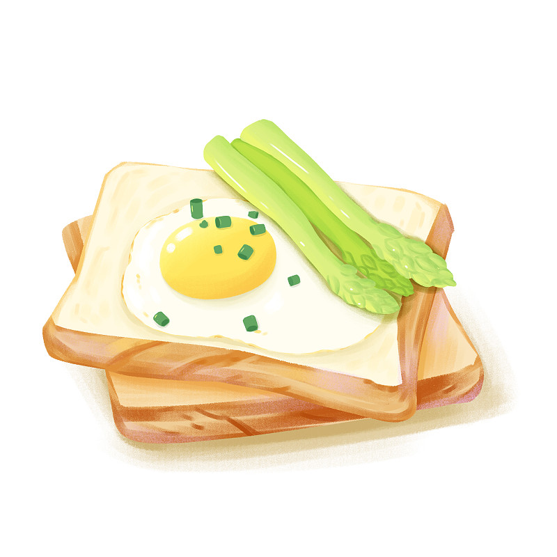板绘美食面包土司煎蛋芦笋素材元素插画图片