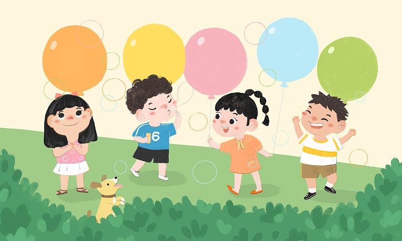 庆祝六一儿童节幼儿园可爱小孩吹泡泡图片下载