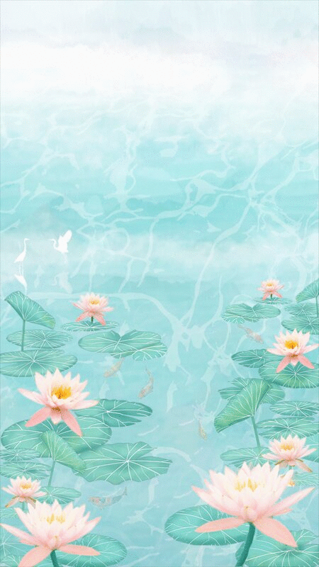 夏天荷花在池塘里绽放锦鲤在游泳中国风插画图片下载