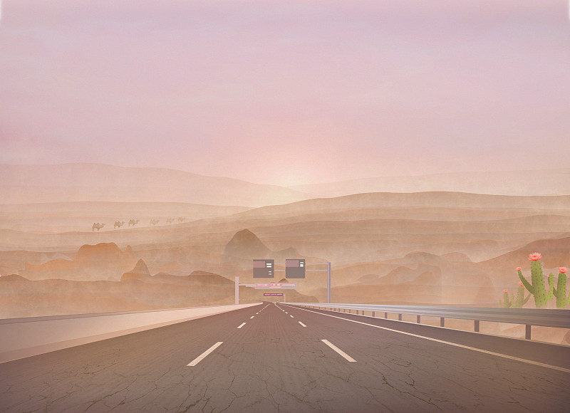 沙漠里的一条公路通向远方图片素材