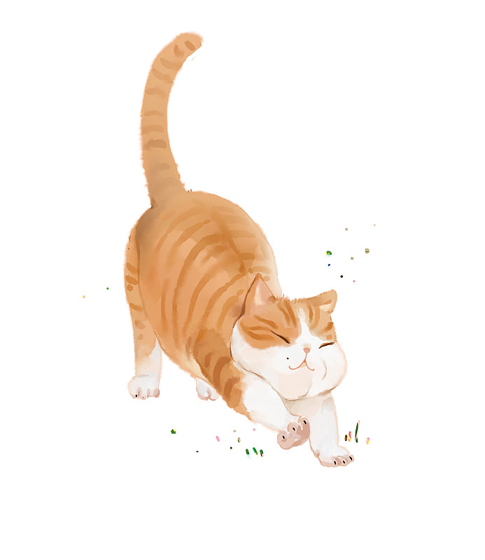 小猫伸懒腰水彩插画图片