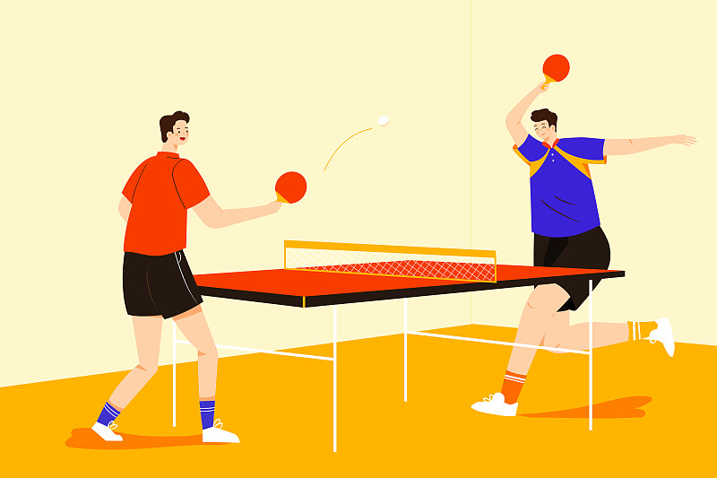卡通体育竞技会比赛冠军练习乒乓球运动健将运动员矢量插画下载