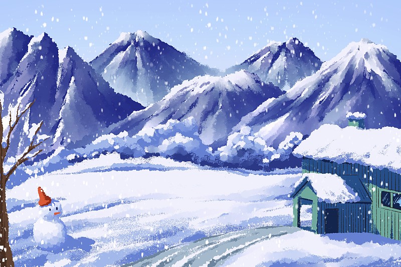 冬天风景节气插画图片
