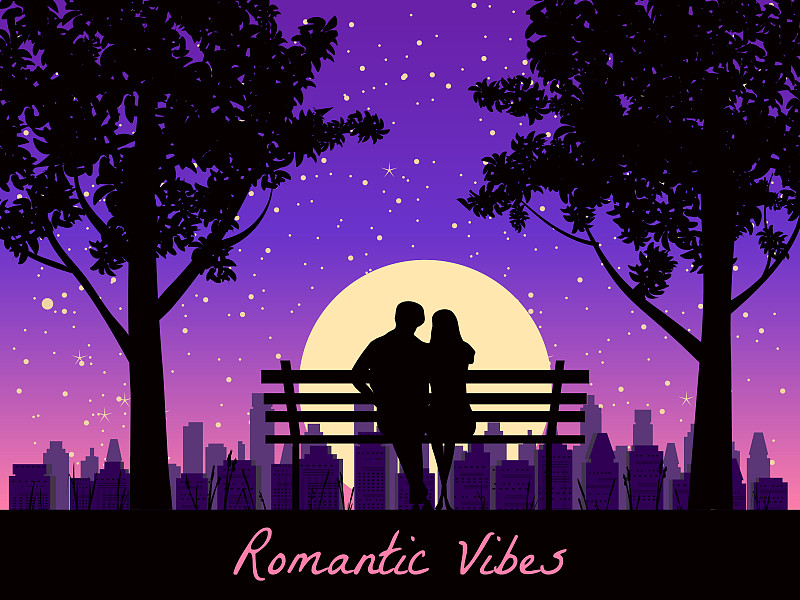 浪漫的气氛情侣在公园的长椅上图片下载