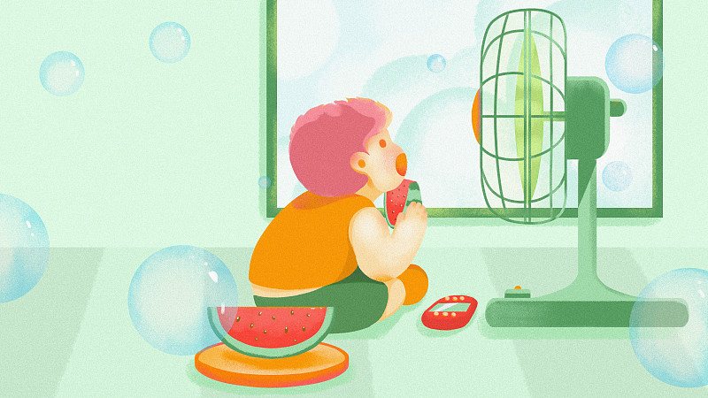 夏天的风和吃西瓜的小孩图片下载