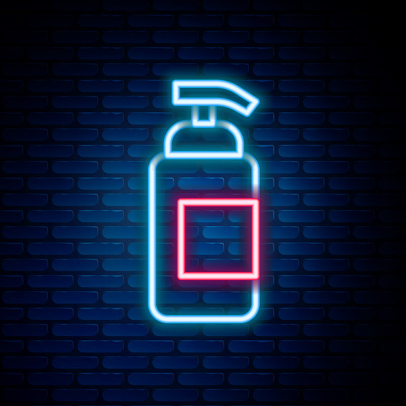 发光霓虹灯线抗菌液体瓶插画图片