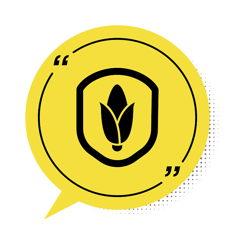 黑色盾牌玉米图标孤立在白色插画图片