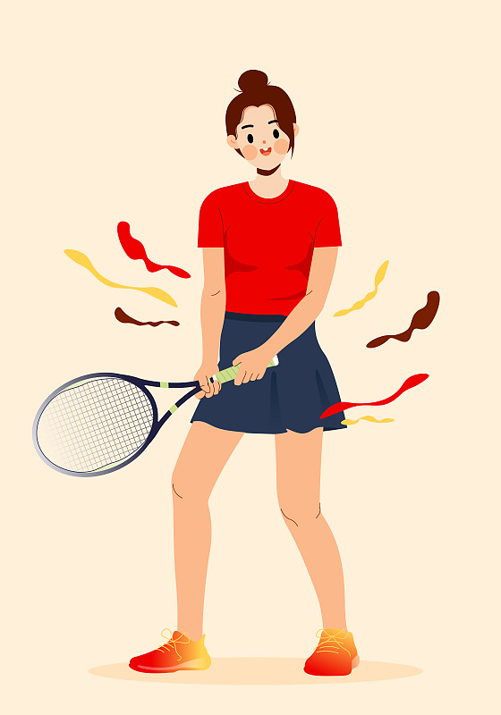拿着网球拍的年轻女子插画图片