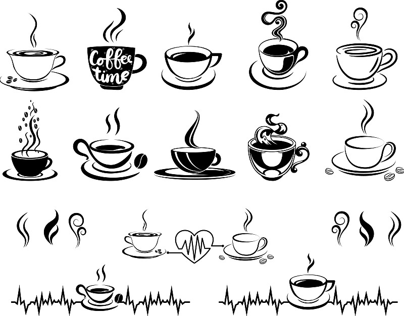 咖啡杯心跳SVG咖啡杯SVG PNG DXF插画图片