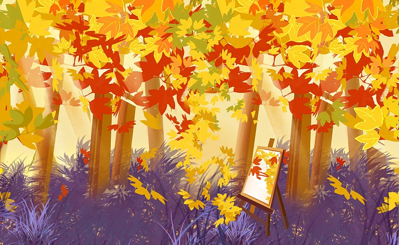 立秋秋分秋天来了树叶变黄飘落写生节气海报图片下载