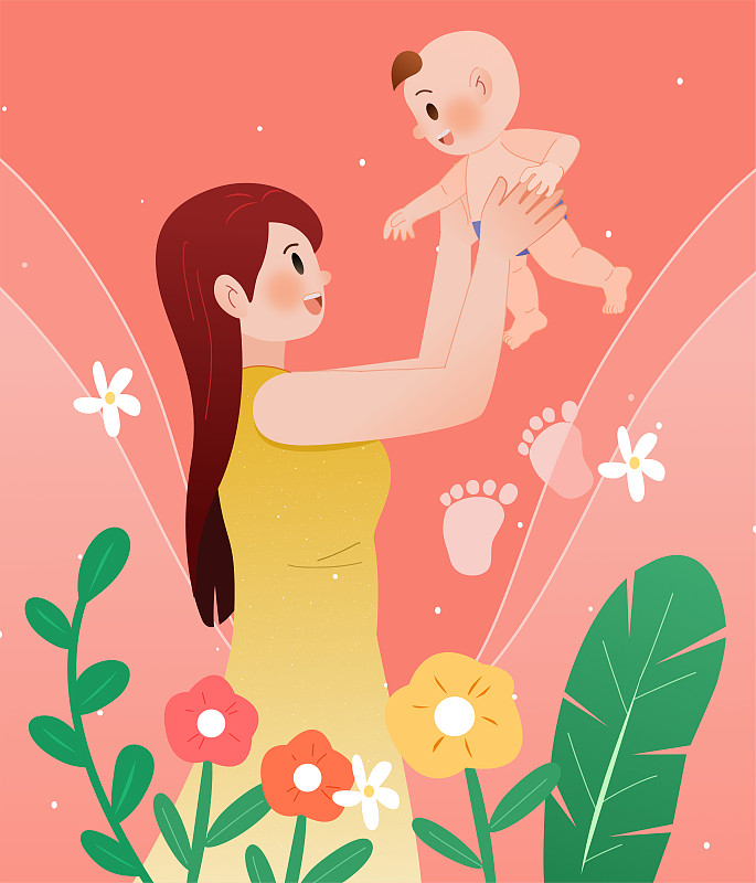 抱着婴儿的母亲温馨插画下载