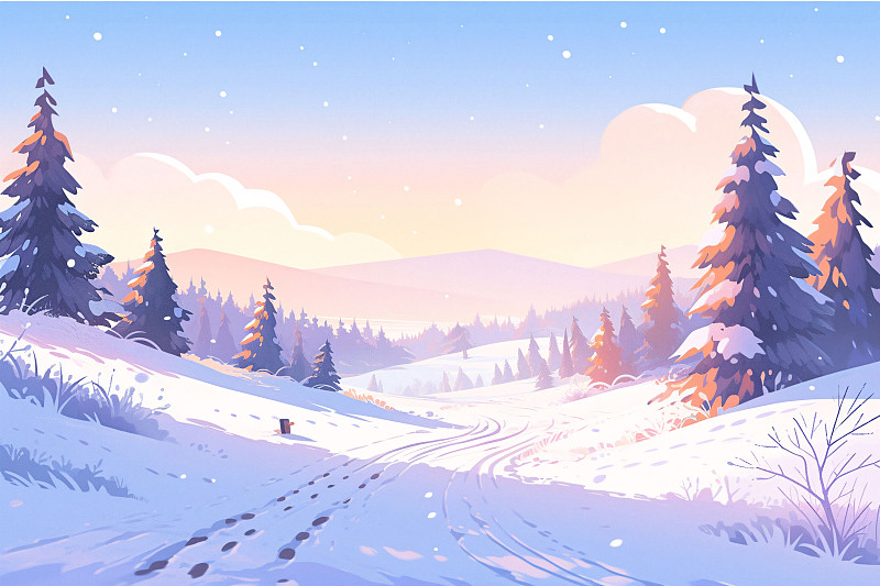 【AI数字艺术】立冬节气，冬季意境雪景大雪海报插画背景下载