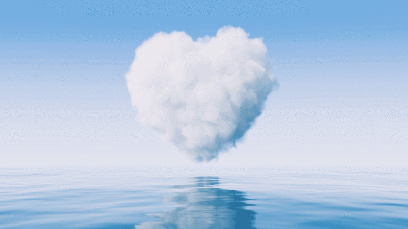 水面上心形的云朵3D渲染插画下载