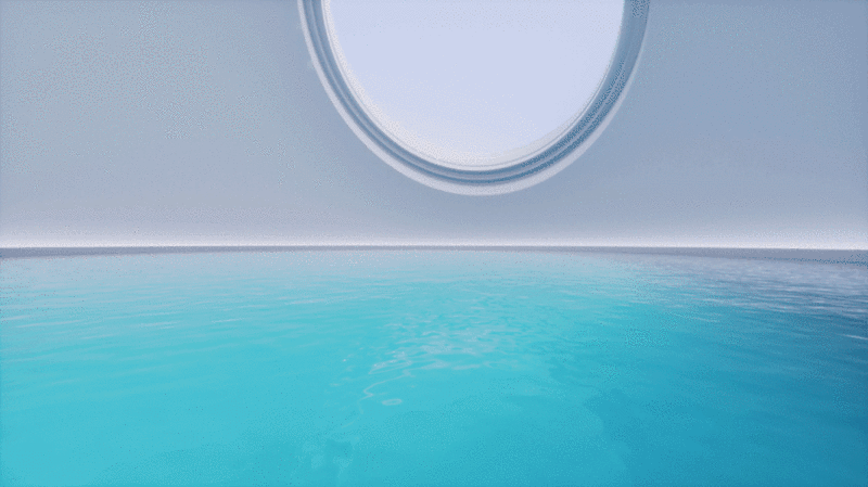 室内水面与圆形窗户3D渲染图片下载