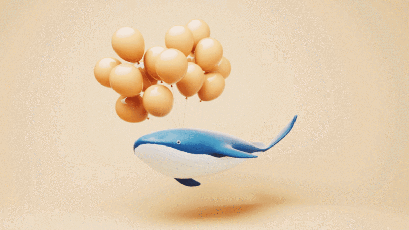 挂着气球的鲸鱼3D渲染插画下载