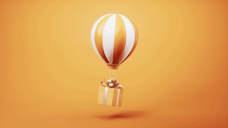 热气球与礼物盒循环动画3D渲染插画下载