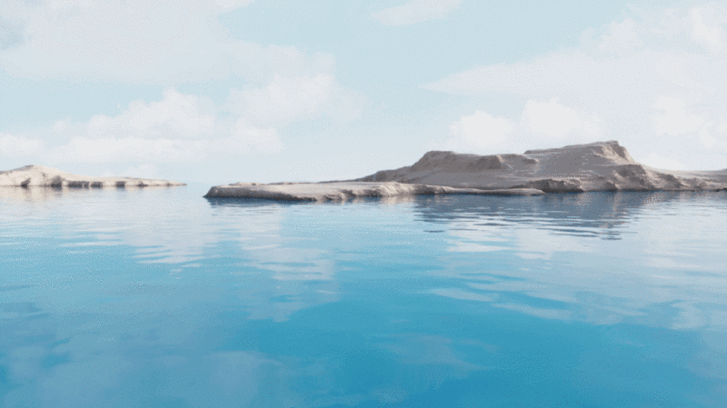 户外地形与湖面水面波纹3D渲染图片下载