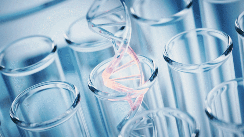 DNA与实验室化学器皿3D渲染插画下载