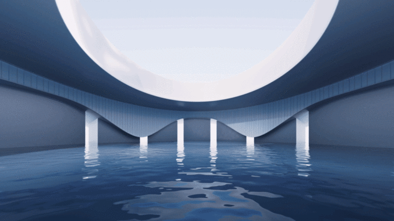 创意简约建筑与水面3D渲染插画下载