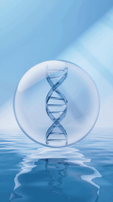 水面上的DNA结构3D渲染图片下载