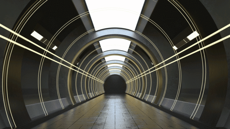 黑暗隧道内的霓虹发光线条3D渲染图片下载