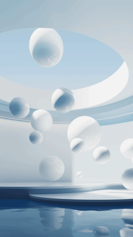 水面与飘浮的球体3D渲染图片下载
