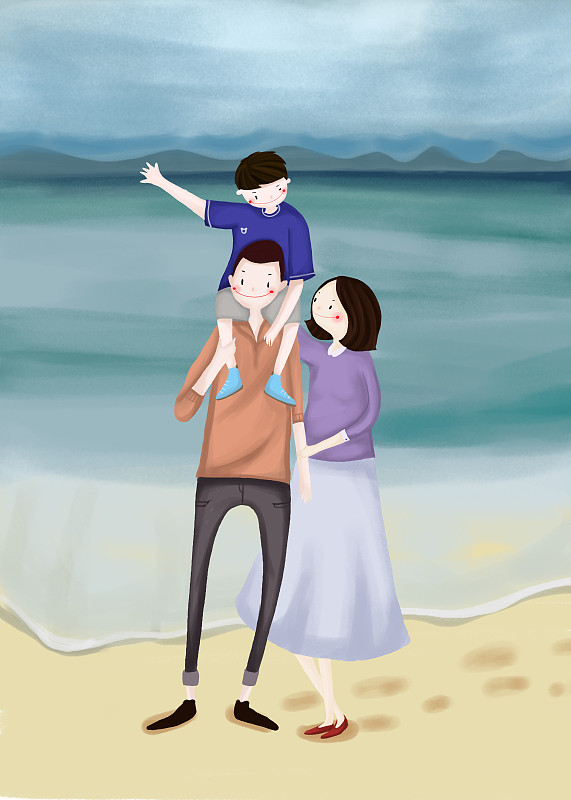 一家人在海边图片下载