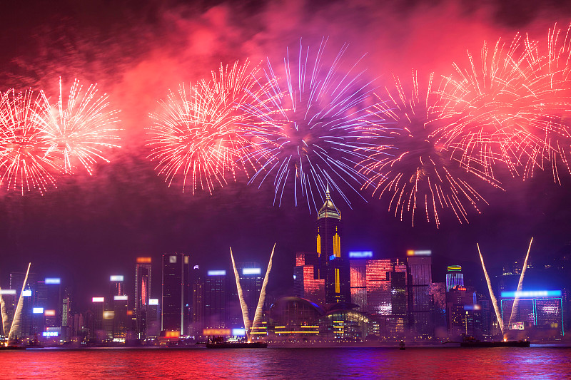 香港维多利亚港湾夜景焰火图片下载