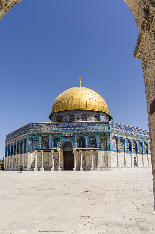 以色列，耶路撒冷，在圣殿山的圆顶岩石的观点图片素材