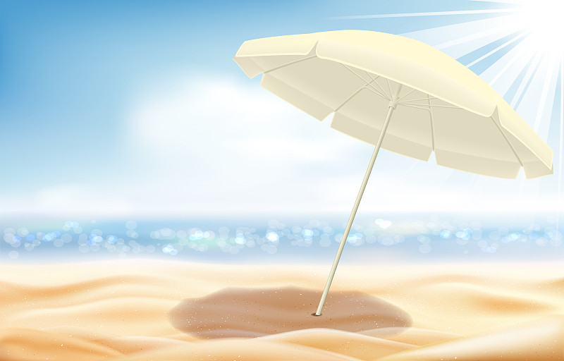 夏日海景，阳光明媚的沙滩带伞图片下载