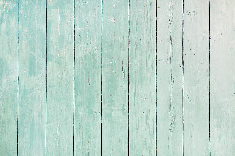 全框拍摄的浅绿松石漆的木墙，抽象的背景图片素材