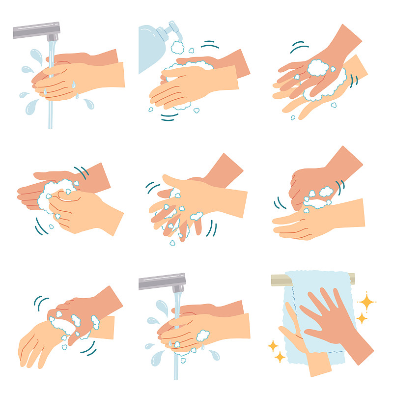 如何正确洗手以预防病毒感染。图片下载