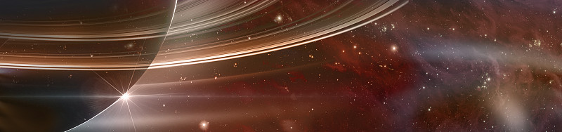 行星土星与环在日出的空间背景，全景。由NASA提供的图像元素。图片下载