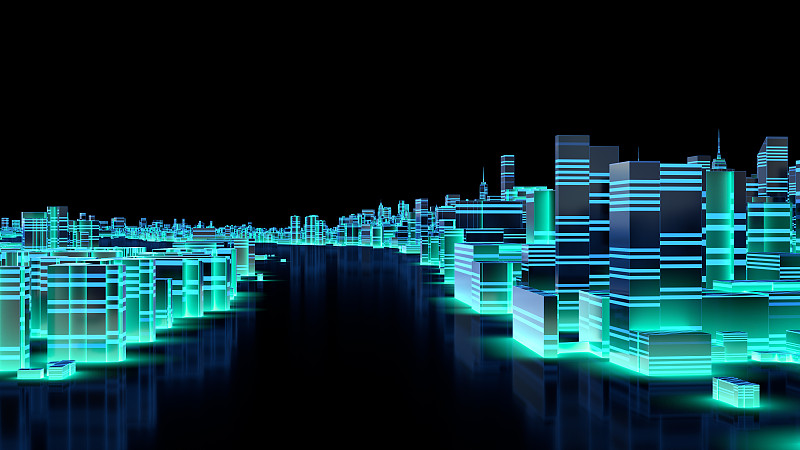 三维渲染的数字城市夜景图片下载