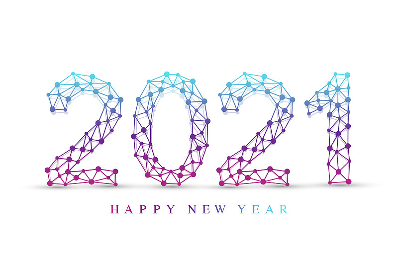 Text design Christmas and Happy new year 2021. Graphic background communication 2021. Connected lines with dots. Design element for presentations, postcard, flyers, leaflets and posters, illustration.图片素材