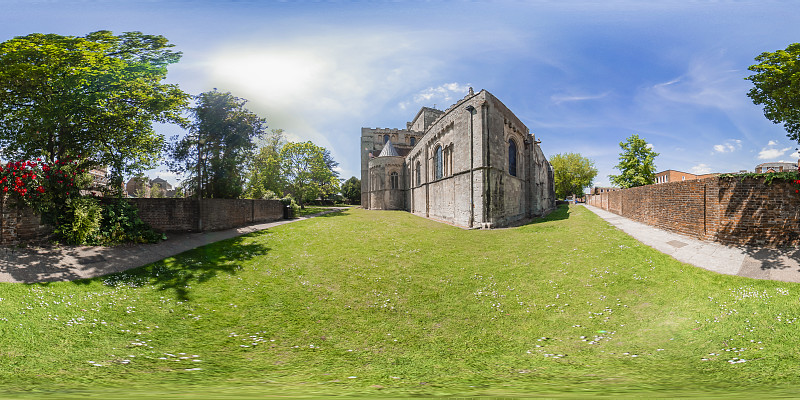 汉普郡罗姆西镇历史修道院360度全景图图片下载