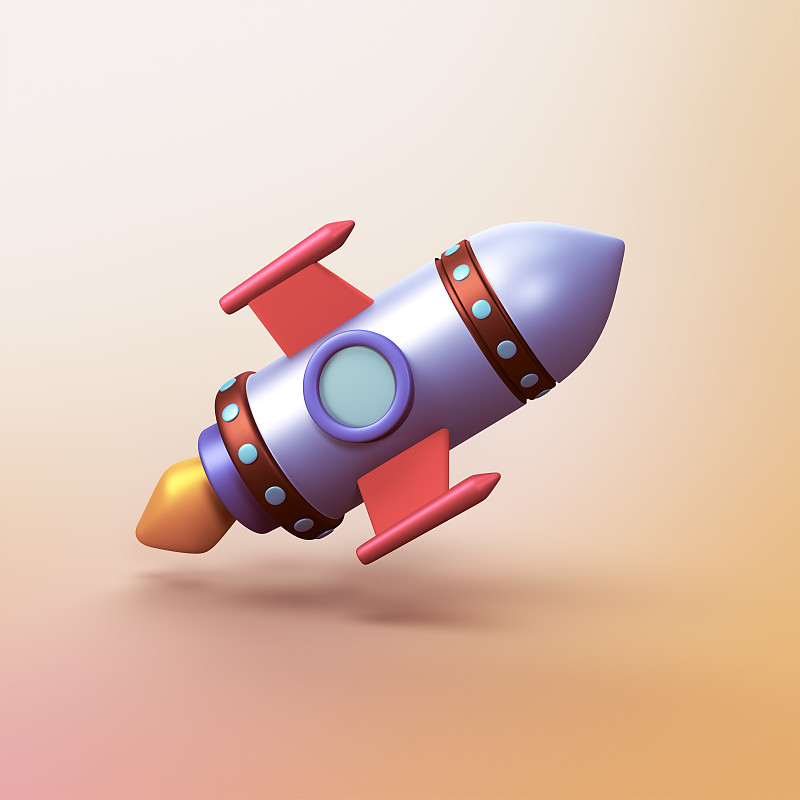 玩具火箭风格化的3d CGI图标对象摄影图片