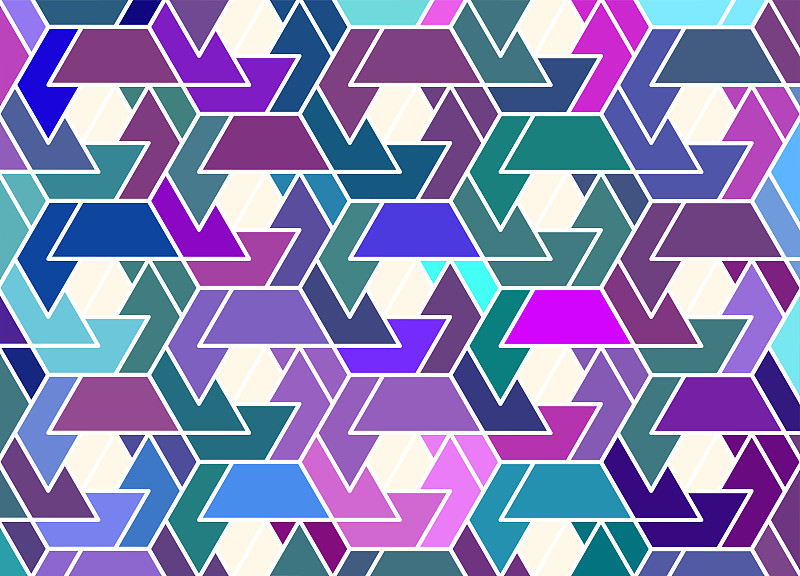 抽象的绿色紫色六边形图案，几何多边形纹理背景，矢量插图，线条艺术插画图片