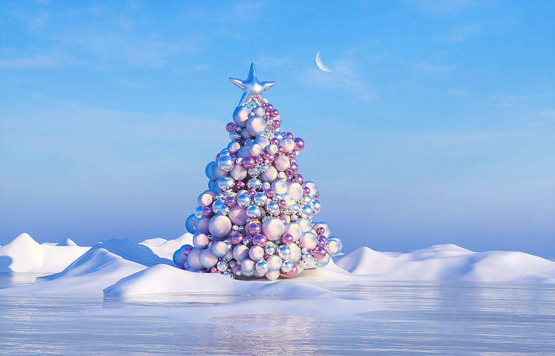 几何球体抽象冬季圣诞树。图片下载