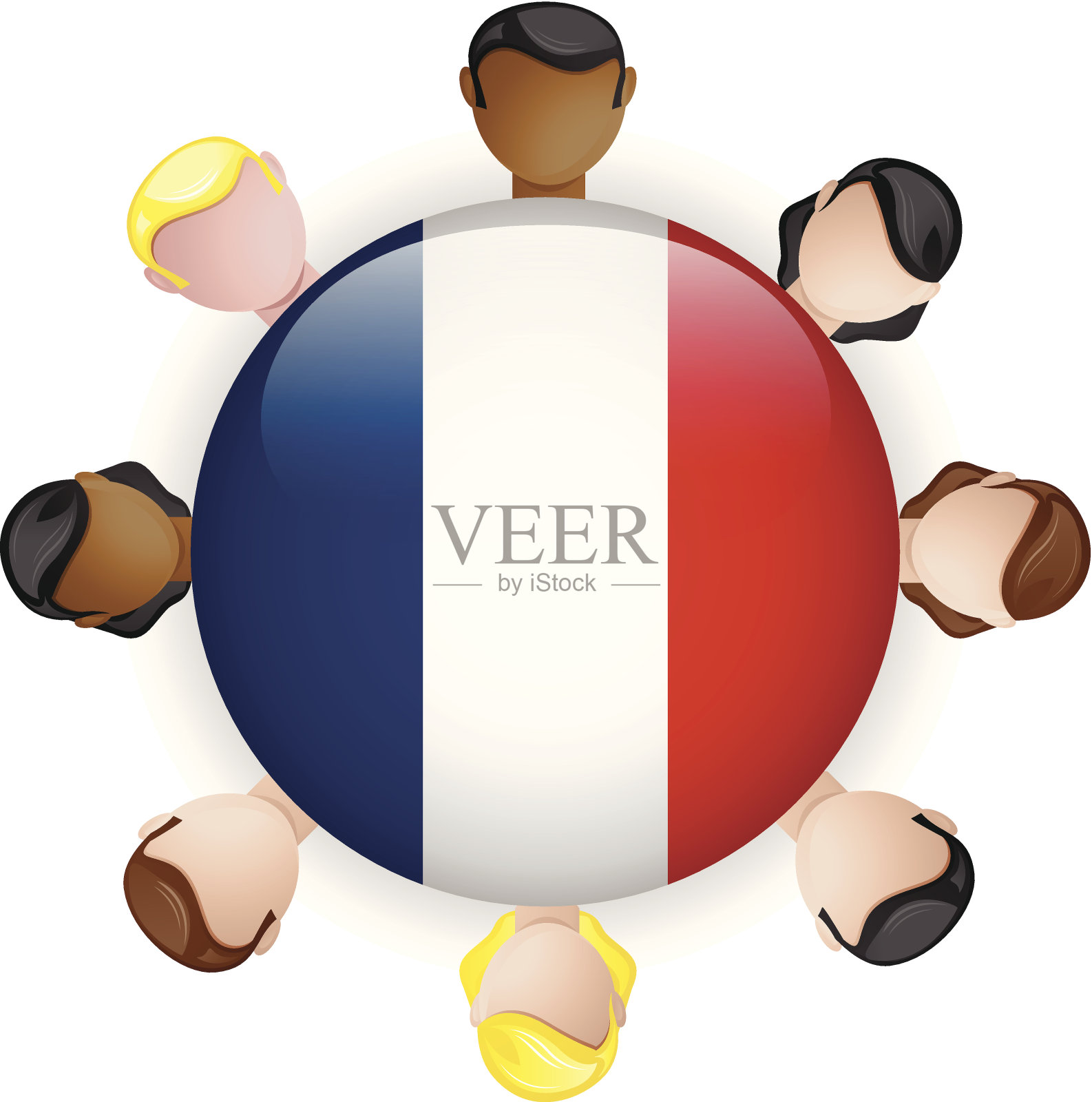 法国国旗光泽按钮与人民插画图片素材