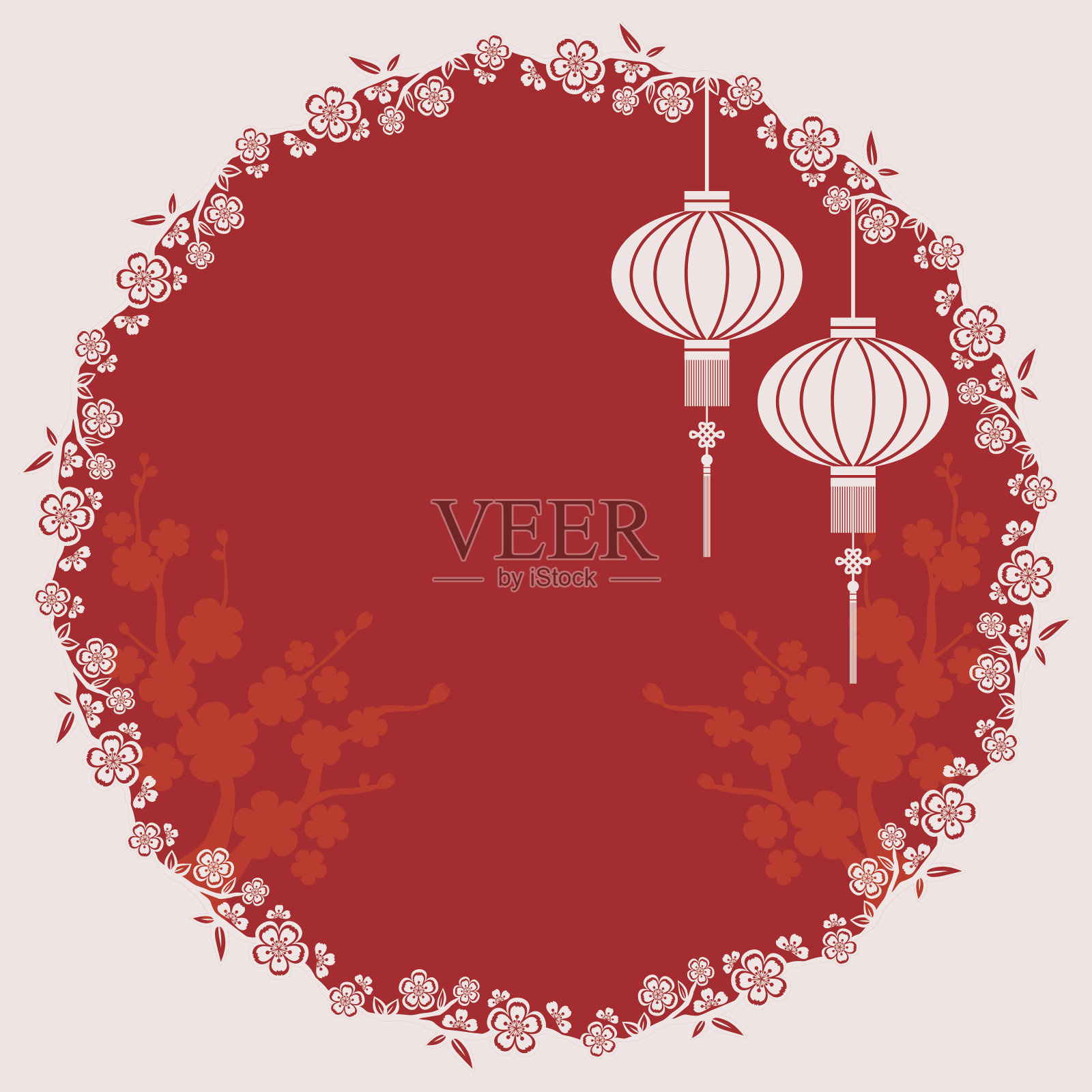 中国主题的红色圆花和灯笼插画图片素材