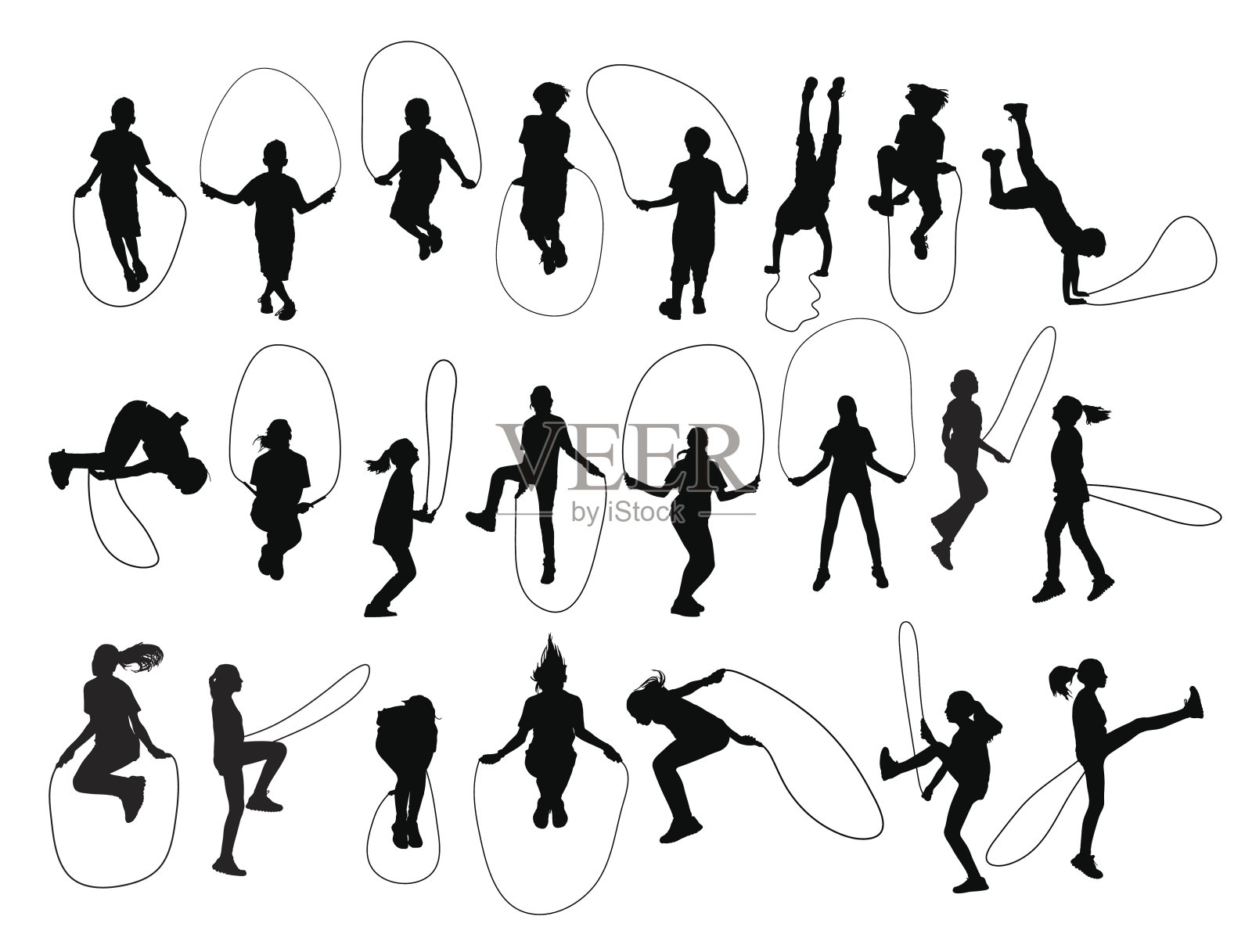 向量组儿童形状玩跳绳插画图片素材