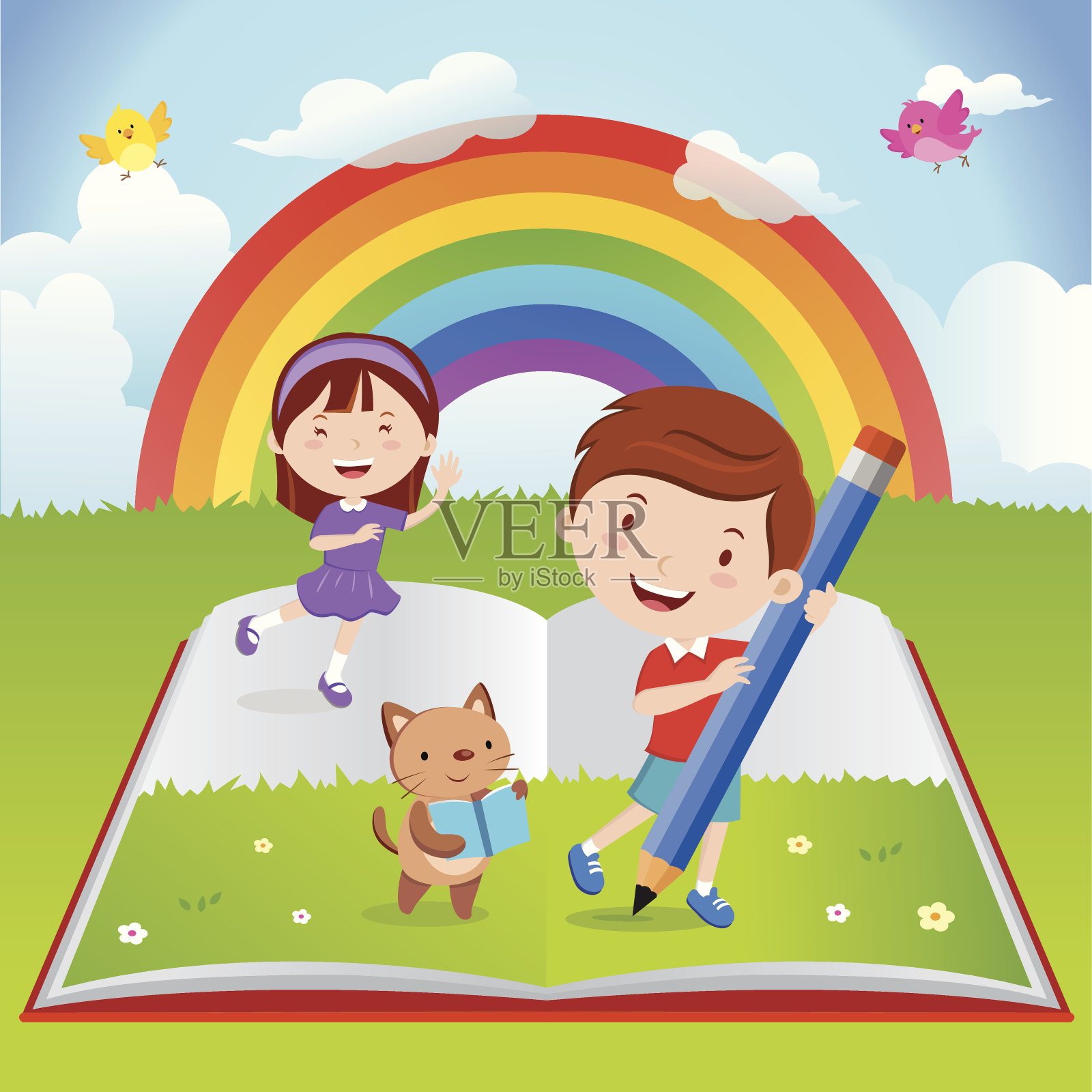 儿童活动与书籍插画图片素材