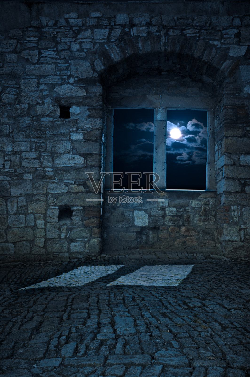 古堡空屋，月光下照片摄影图片