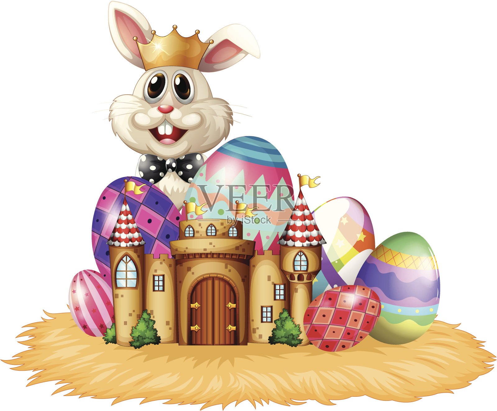 带着复活节彩蛋的兔子王插画图片素材