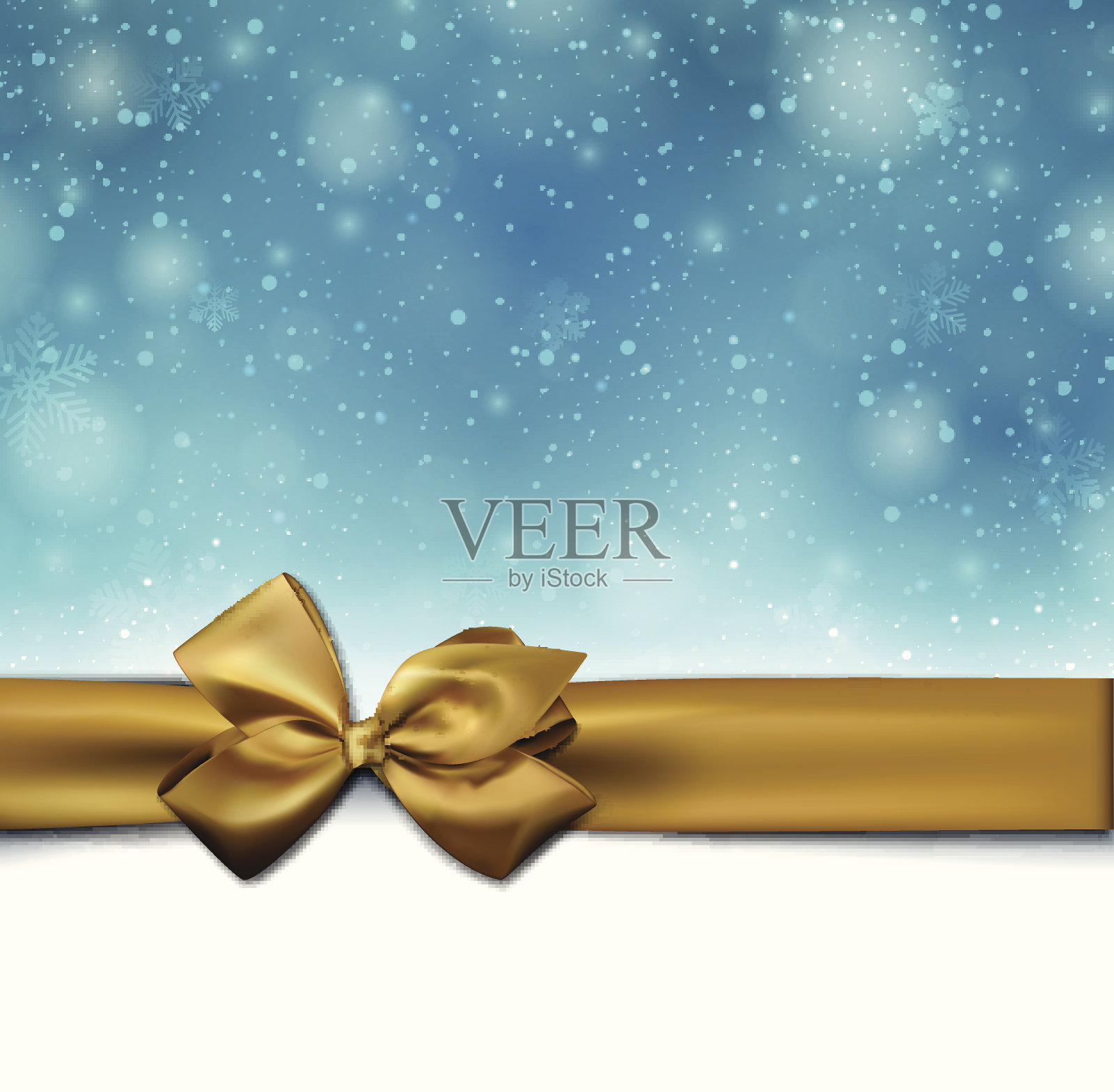 圣诞蓝色背景与金色蝴蝶结。插画图片素材