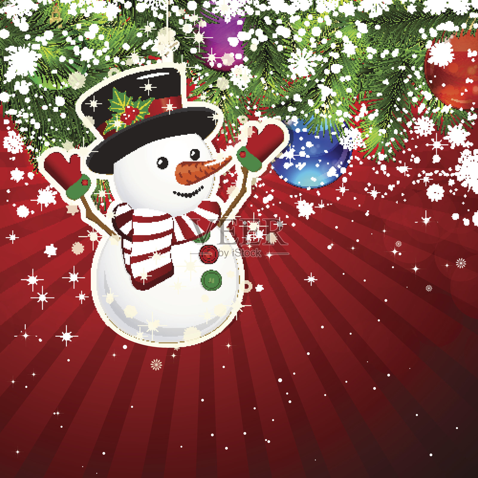背景用圣诞装饰和雪花，插图。设计元素图片
