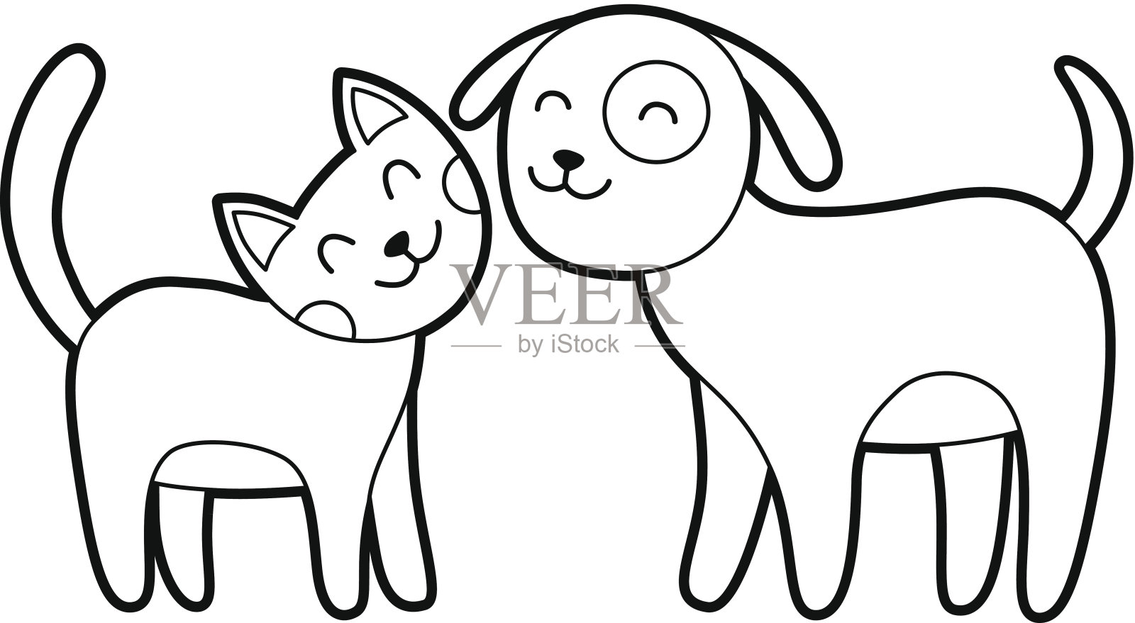 猫和狗素描艺术插画图片素材